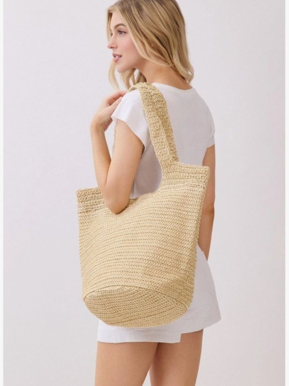 Beige Handmade Straw Tote Bag - Picture 9 of 9
